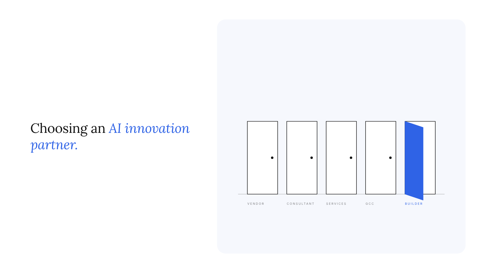 The AI innovation partner: vendor, consultant, services firm, GCC or builder