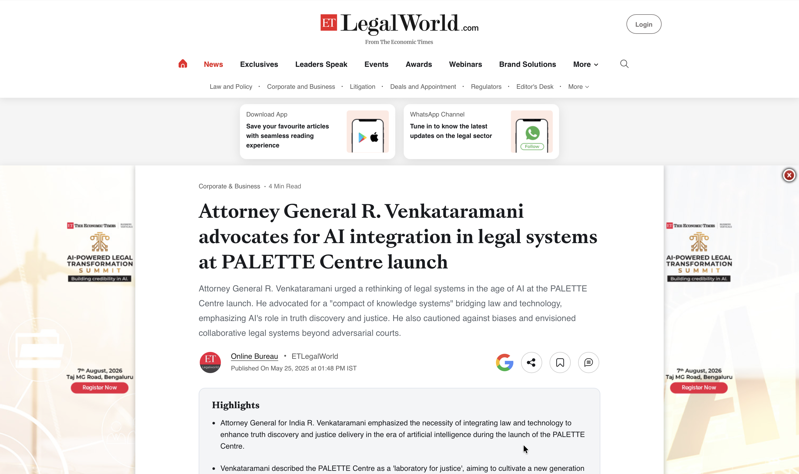 Attorney General R. Venkataramani advocates for AI integration in legal systems at PALETTE Centre launch