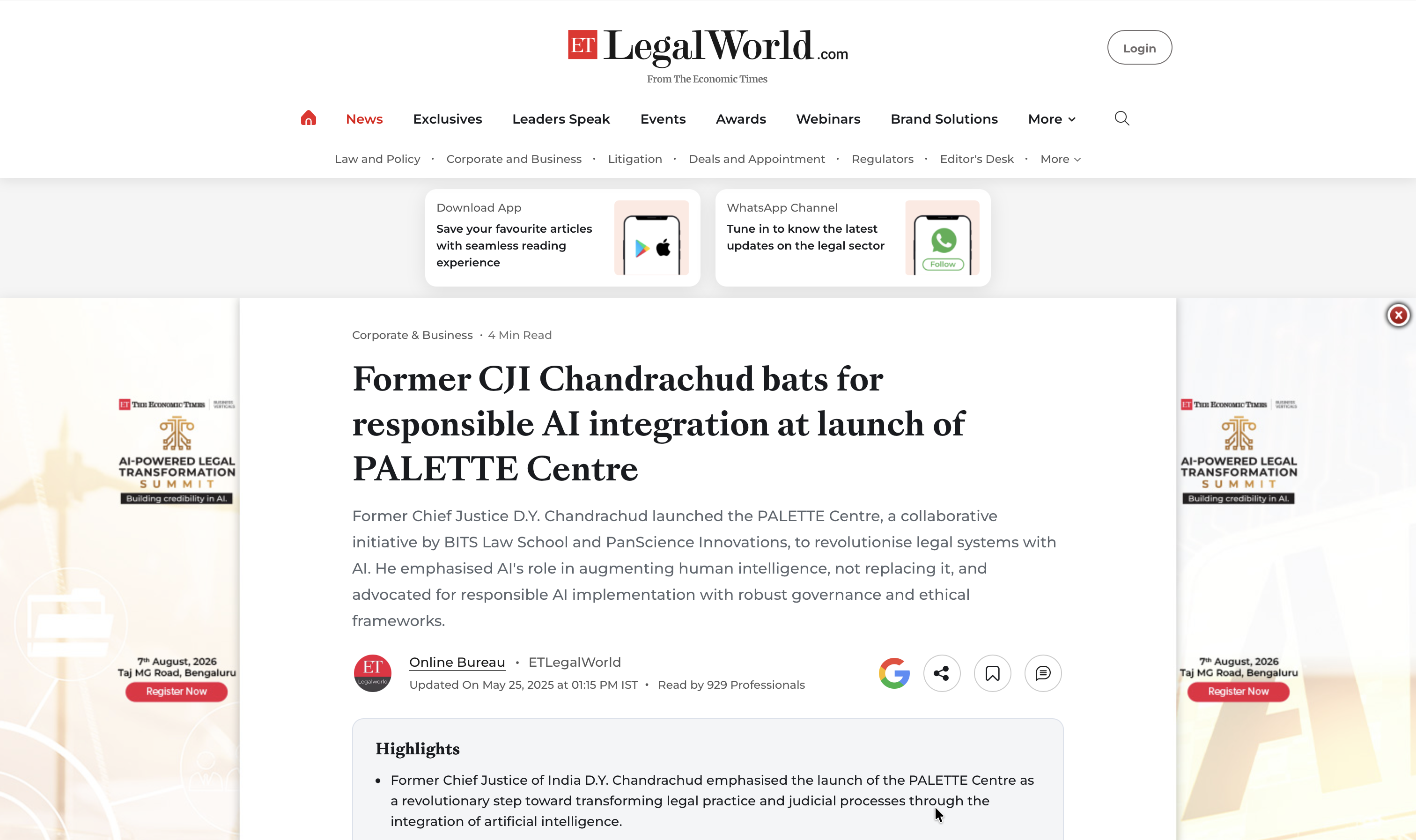 Former CJI Chandrachud bats for responsible AI integration at launch of PALETTE Center